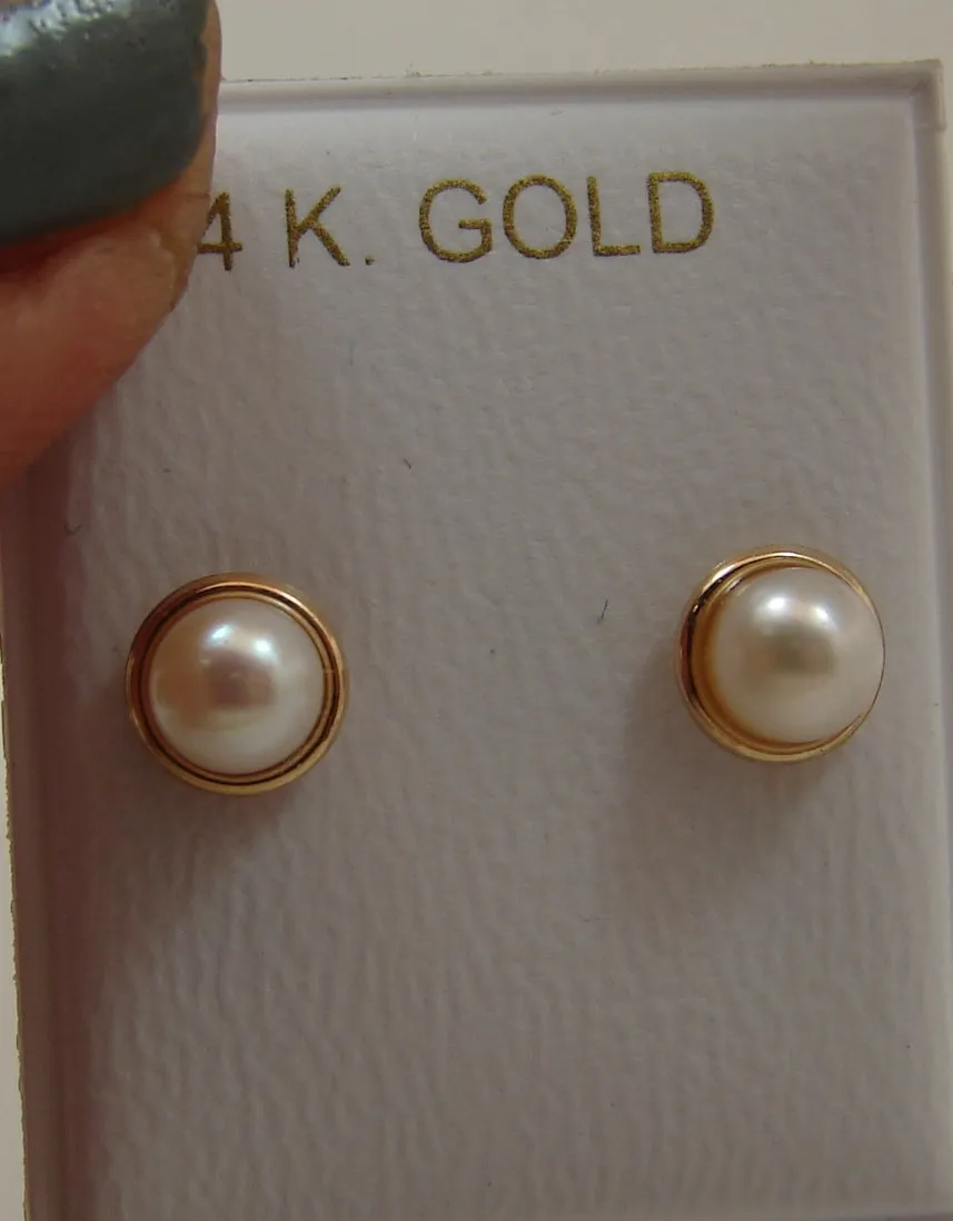 14 KT Children's deluxe trim pearl earrings 5mm.