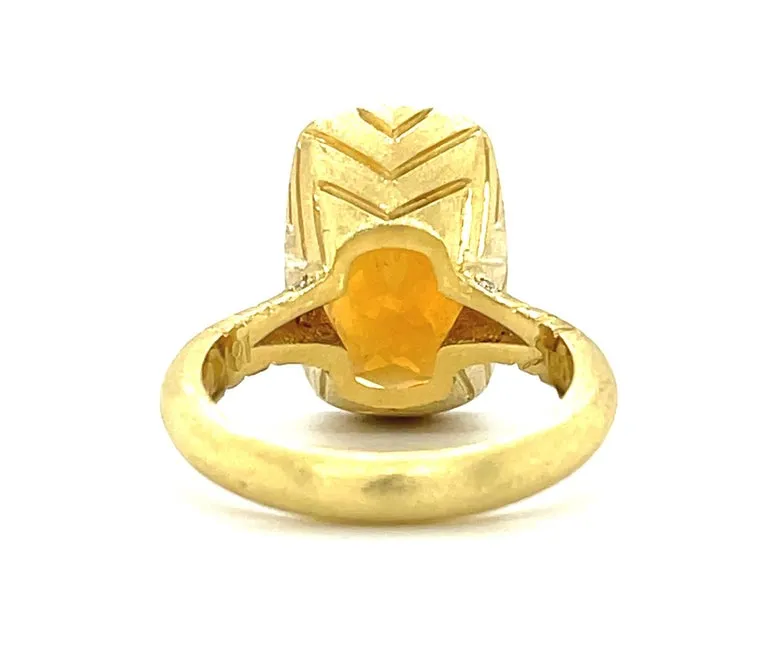 8.24 Carat Cushion-Cut Golden Tourmaline and Diamond Yellow Gold Bezel Ring