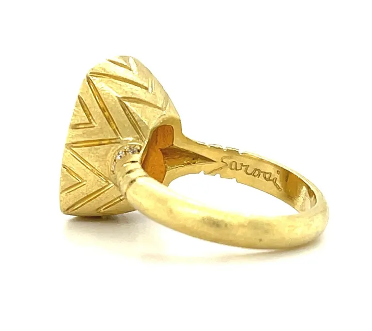 8.24 Carat Cushion-Cut Golden Tourmaline and Diamond Yellow Gold Bezel Ring