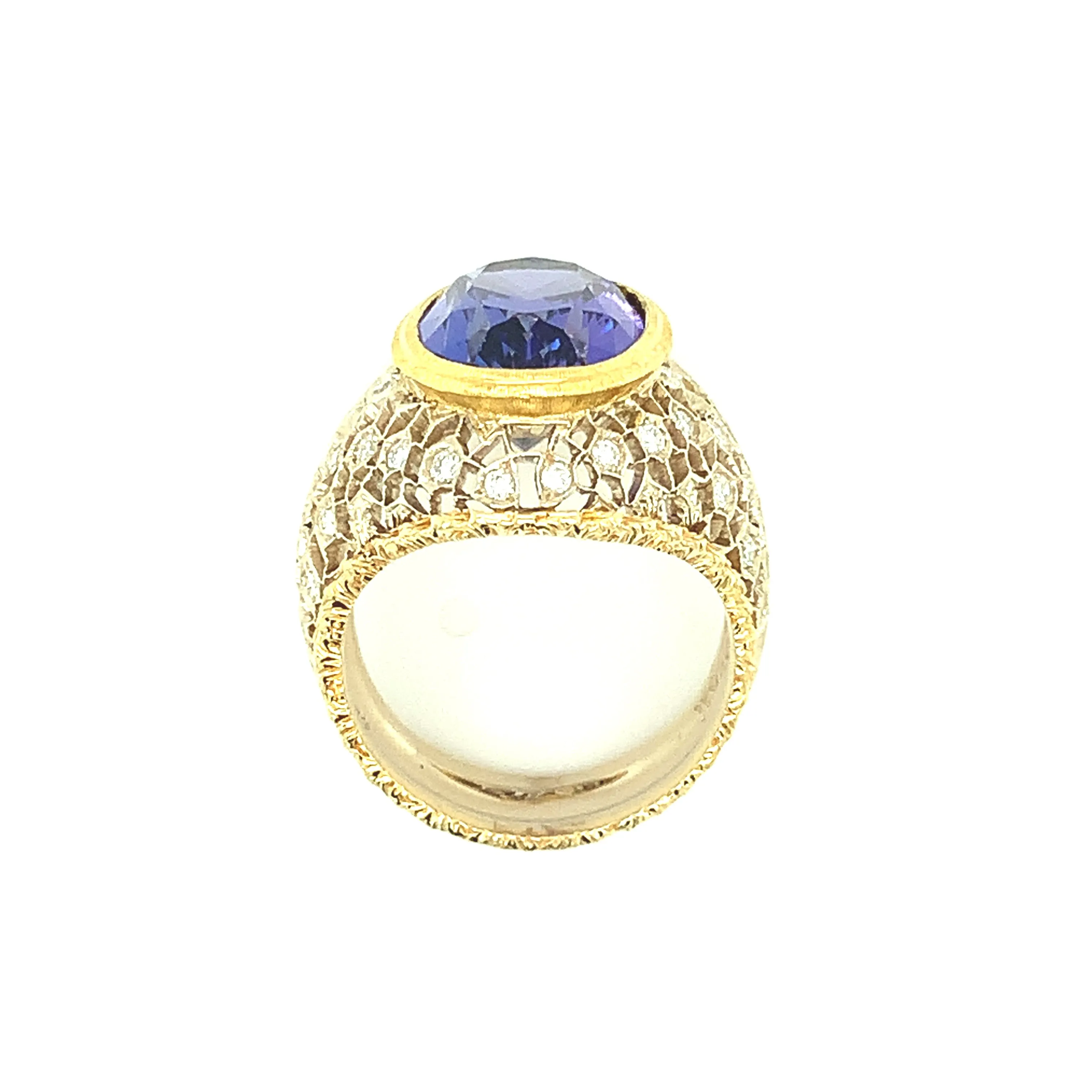 8.25 Carat Tanzanite and Diamond Florentine Design Cocktail Ring