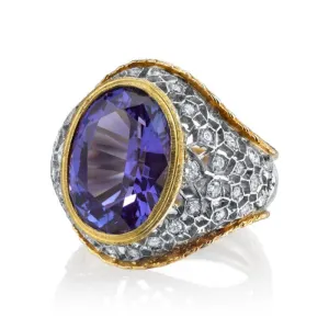 8.25 Carat Tanzanite and Diamond Florentine Design Cocktail Ring