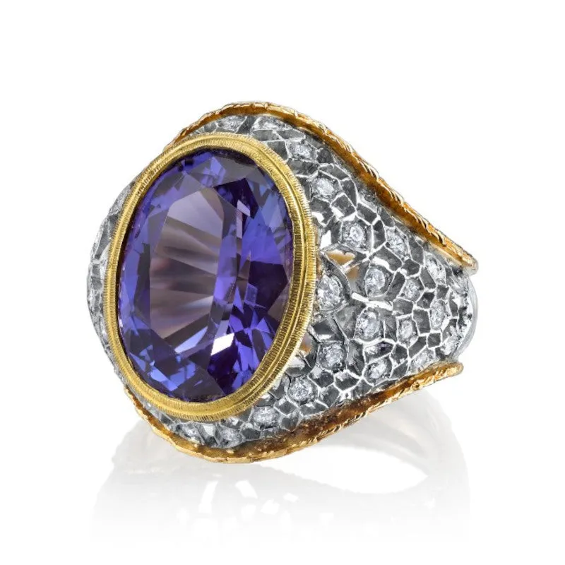 8.25 Carat Tanzanite and Diamond Florentine Design Cocktail Ring