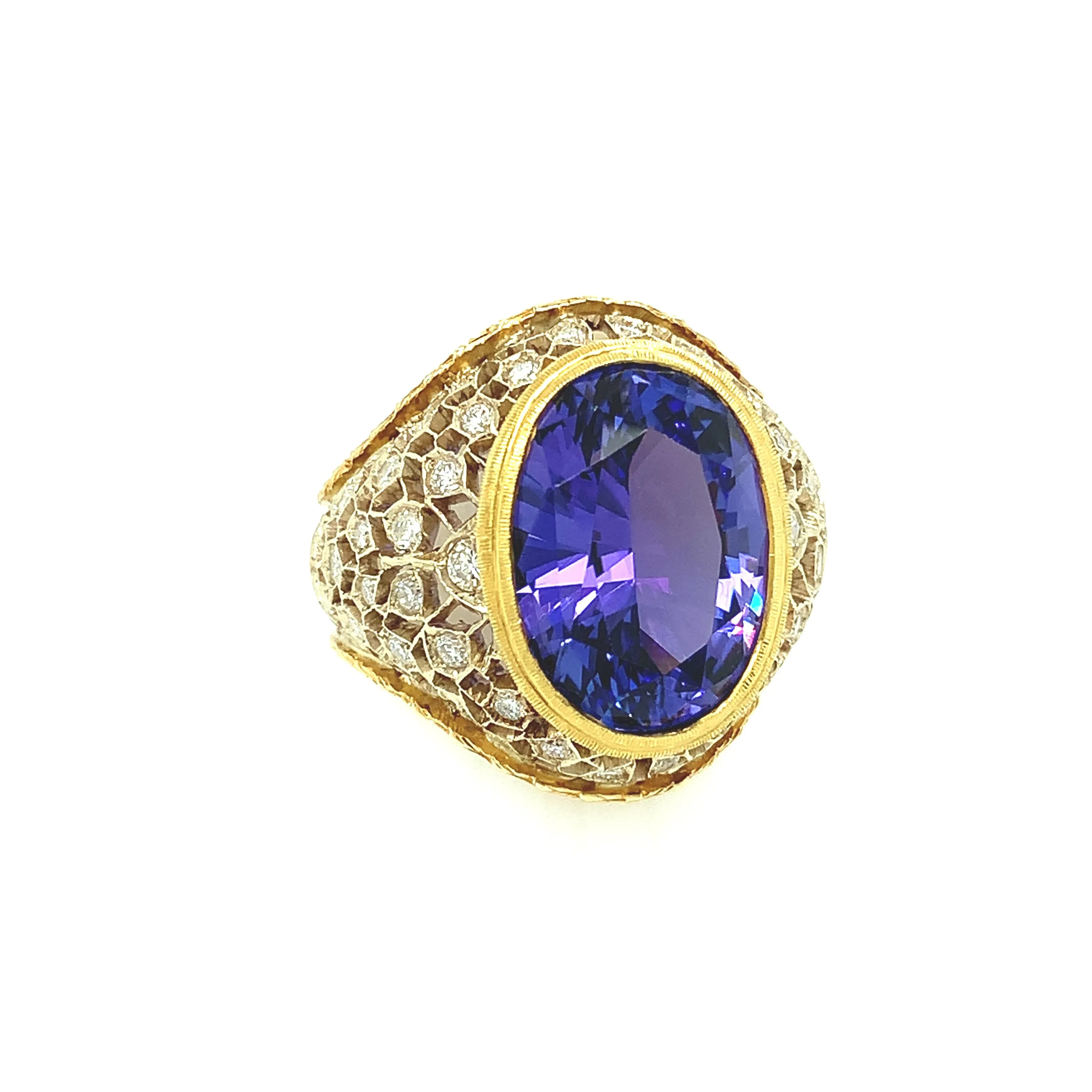 8.25 Carat Tanzanite and Diamond Florentine Design Cocktail Ring