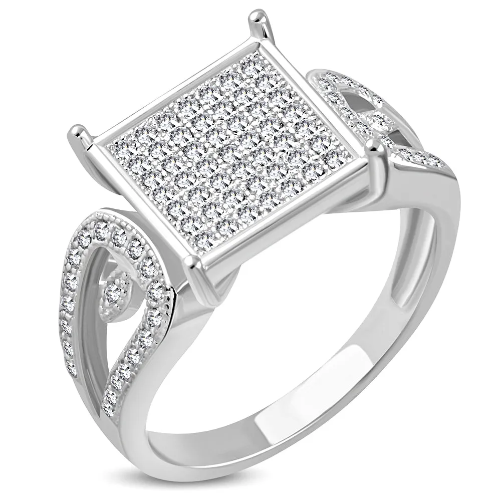 925 Sterling Silver White Clear CZ Engagement Cocktail Ring Band