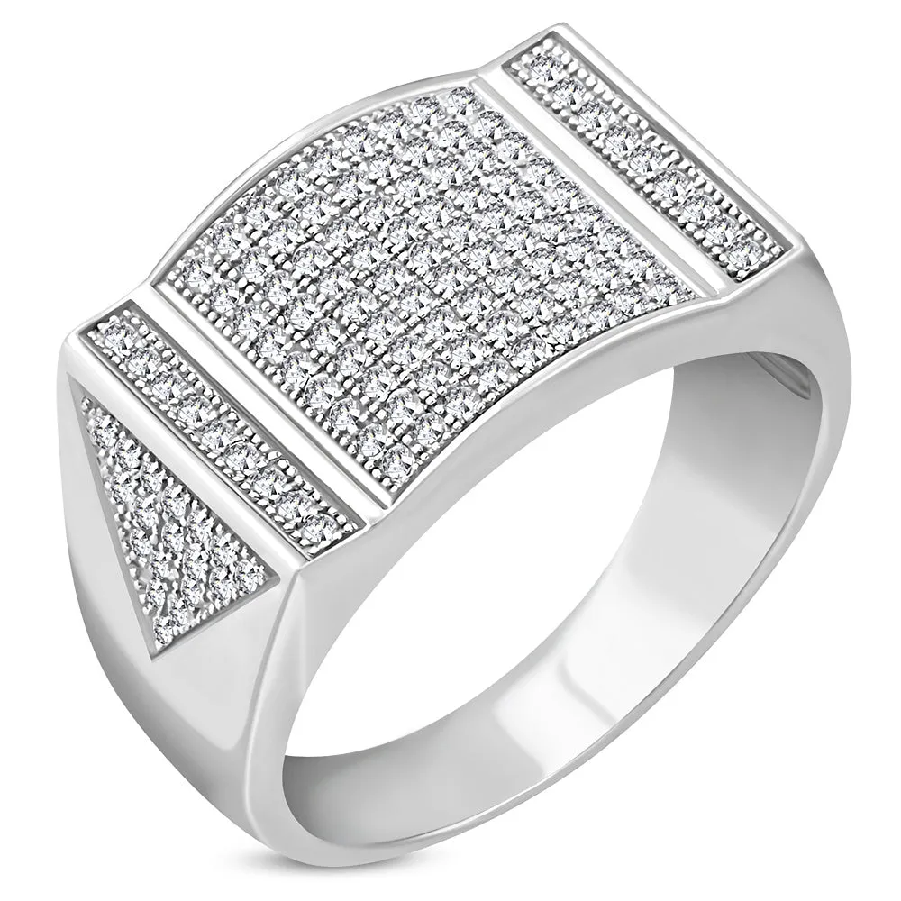 925 Sterling Silver White Clear CZ Mens Ring