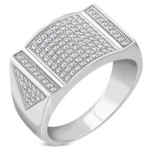 925 Sterling Silver White Clear CZ Mens Ring
