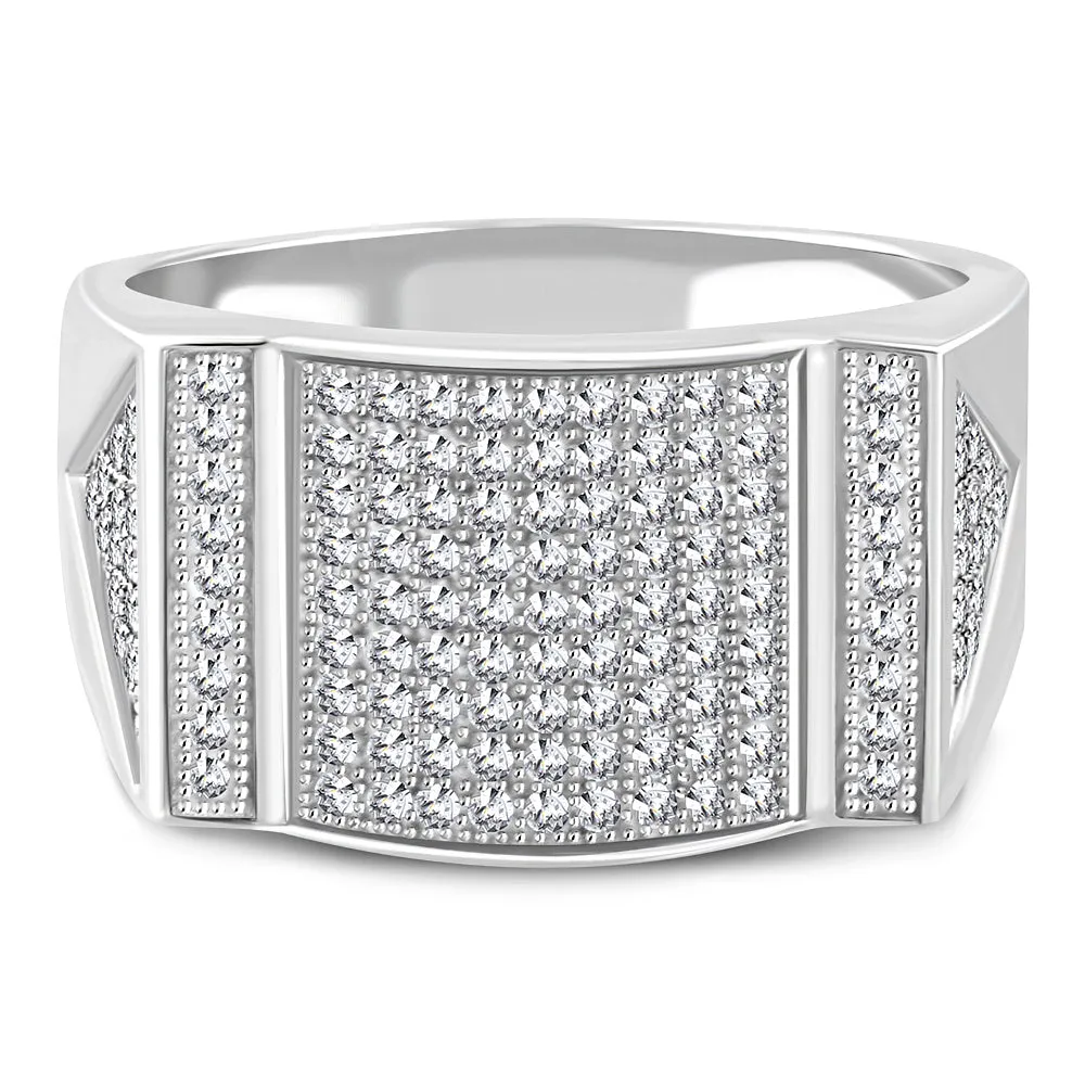 925 Sterling Silver White Clear CZ Mens Ring