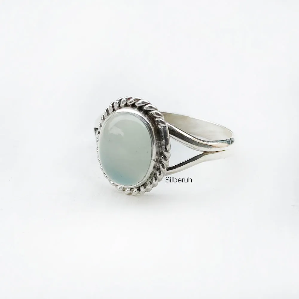 Aqua Chalcedony Knotted Silver Ring