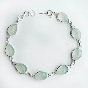 Aqua Chalcedony Teardrop Silver Bracelet