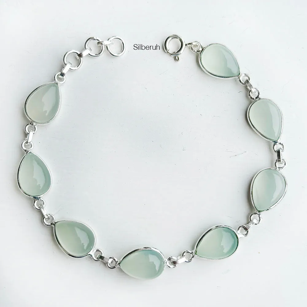 Aqua Chalcedony Teardrop Silver Bracelet