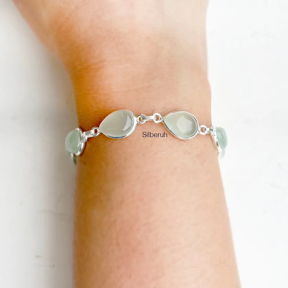 Aqua Chalcedony Teardrop Silver Bracelet