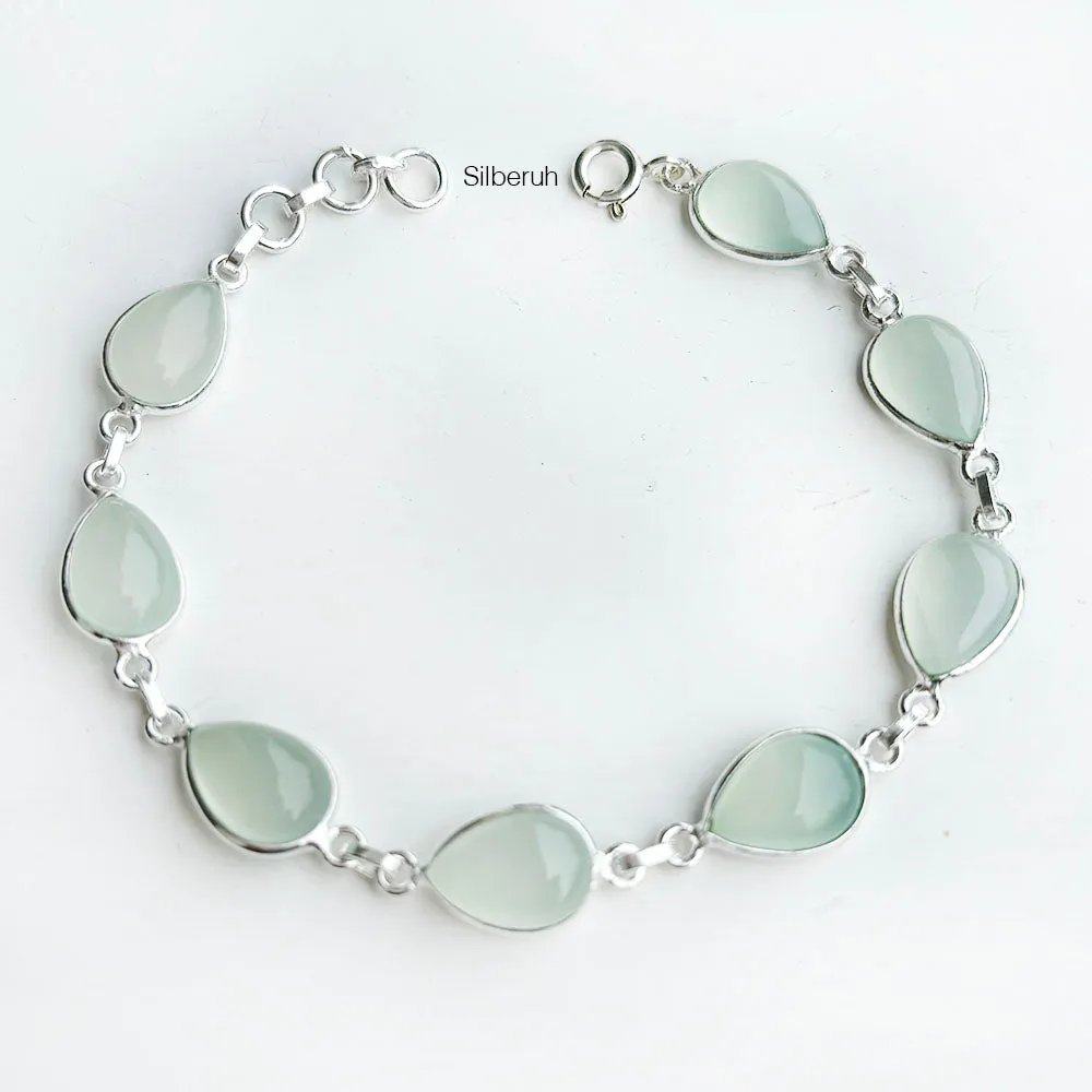 Aqua Chalcedony Teardrop Silver Bracelet