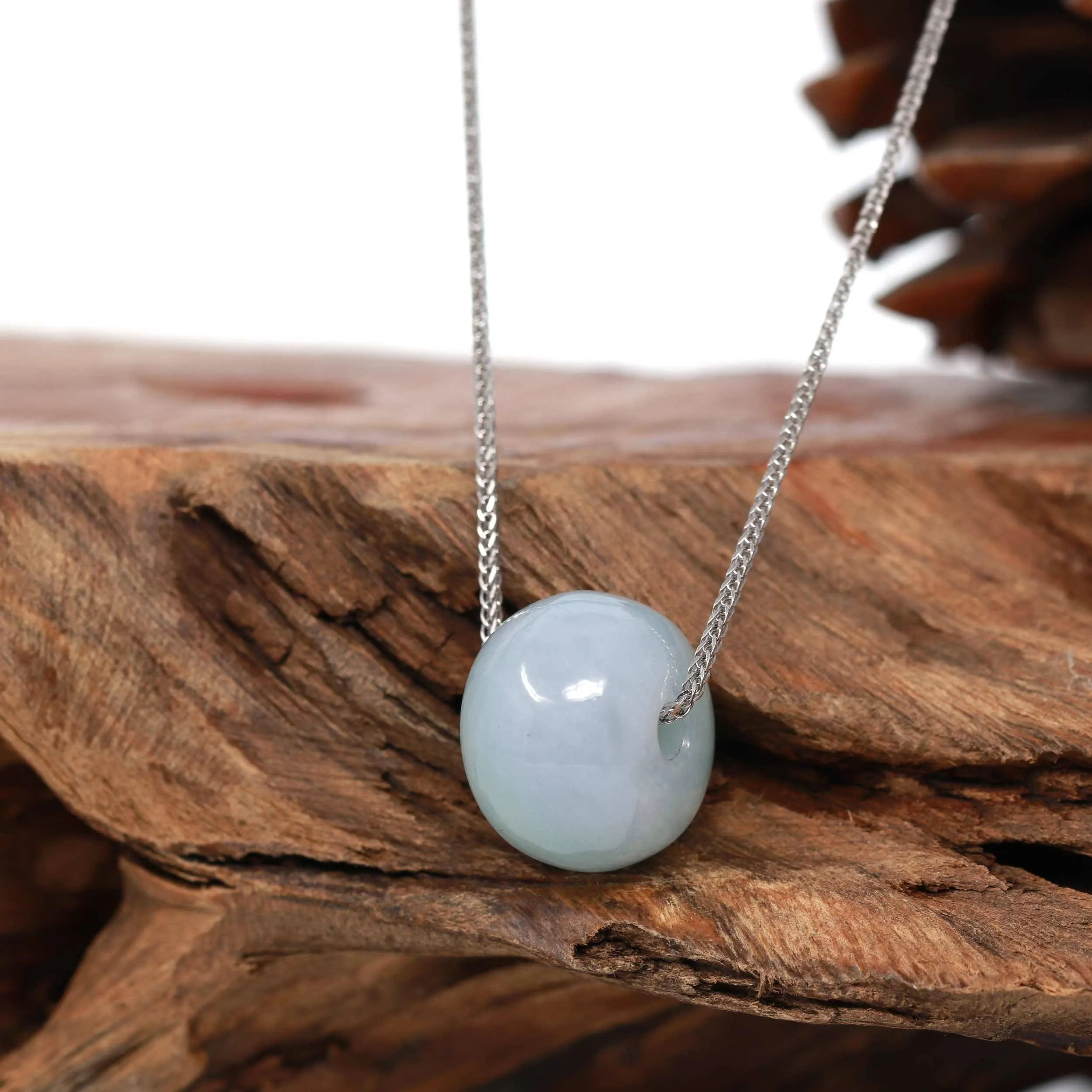 Baikalla™ "Good Luck Button" Necklace Real Light Green Jade Lucky TongTong Pendant Necklace