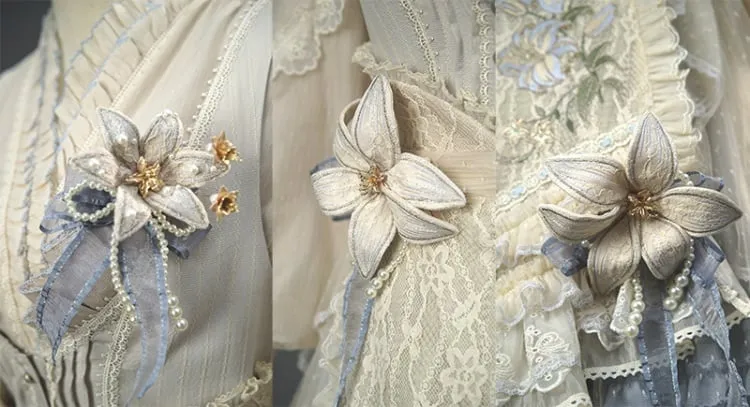 Blue / Purple / Gray Bead Details Lily Brooch