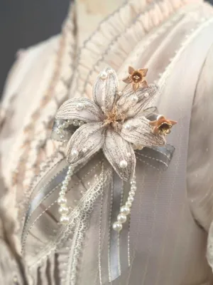 Blue / Purple / Gray Bead Details Lily Brooch