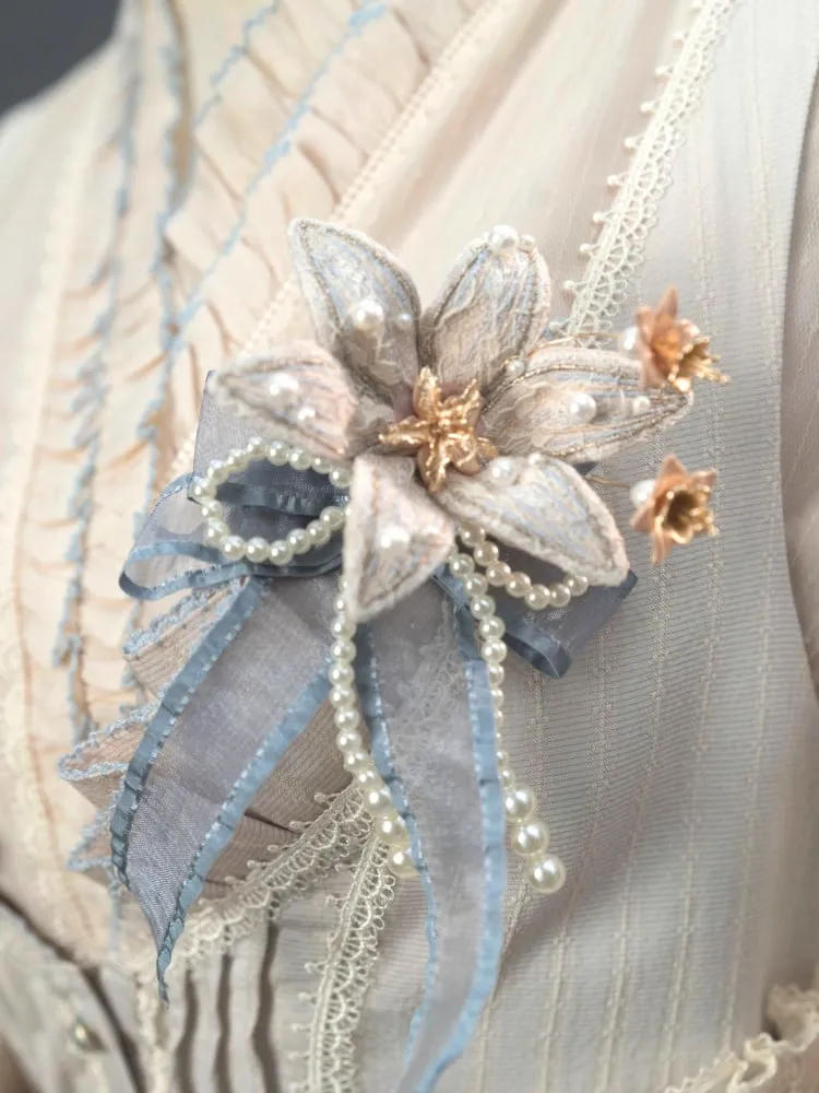 Blue / Purple / Gray Bead Details Lily Brooch