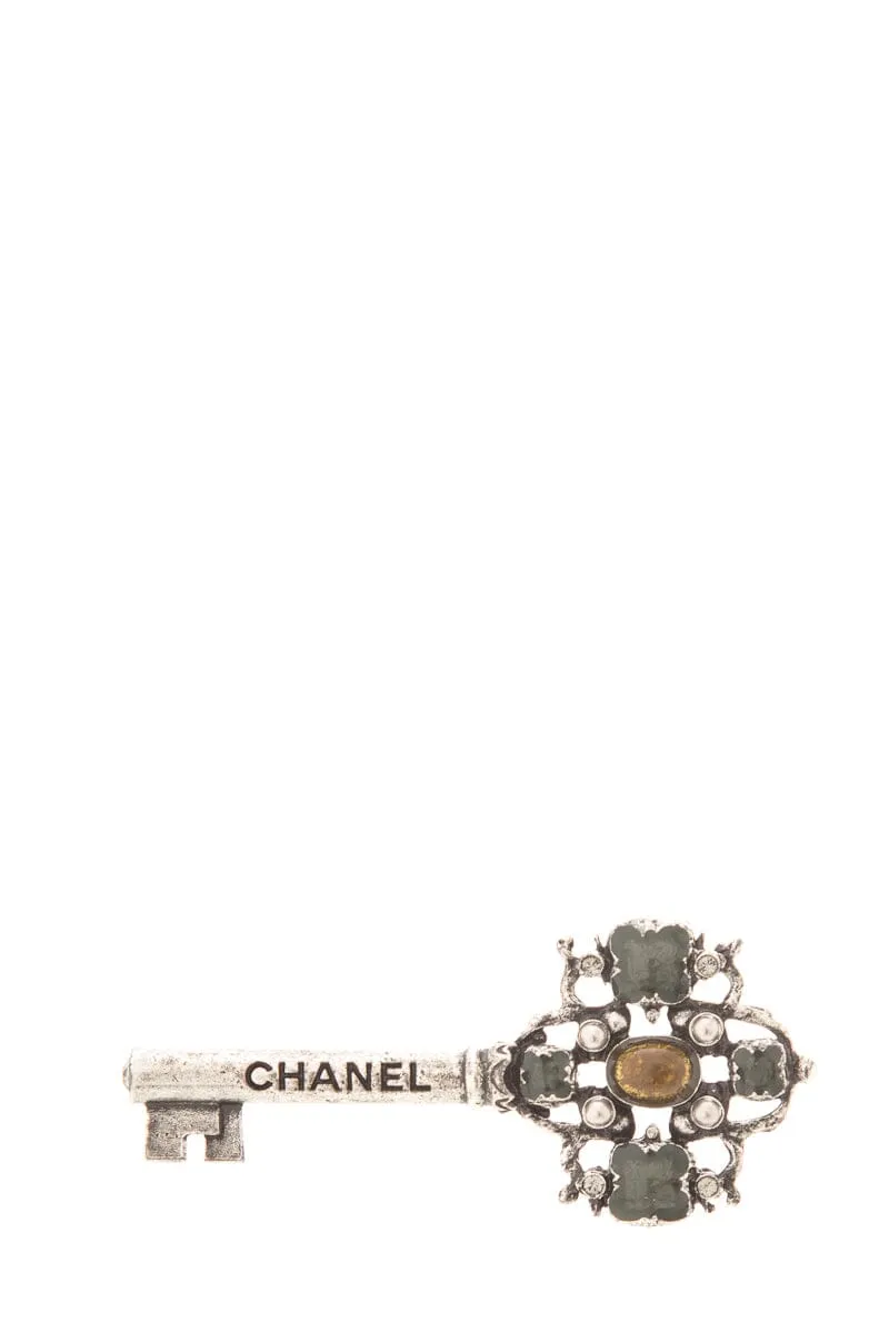 Chanel 2017 Silver Key & Gripoix Brooch