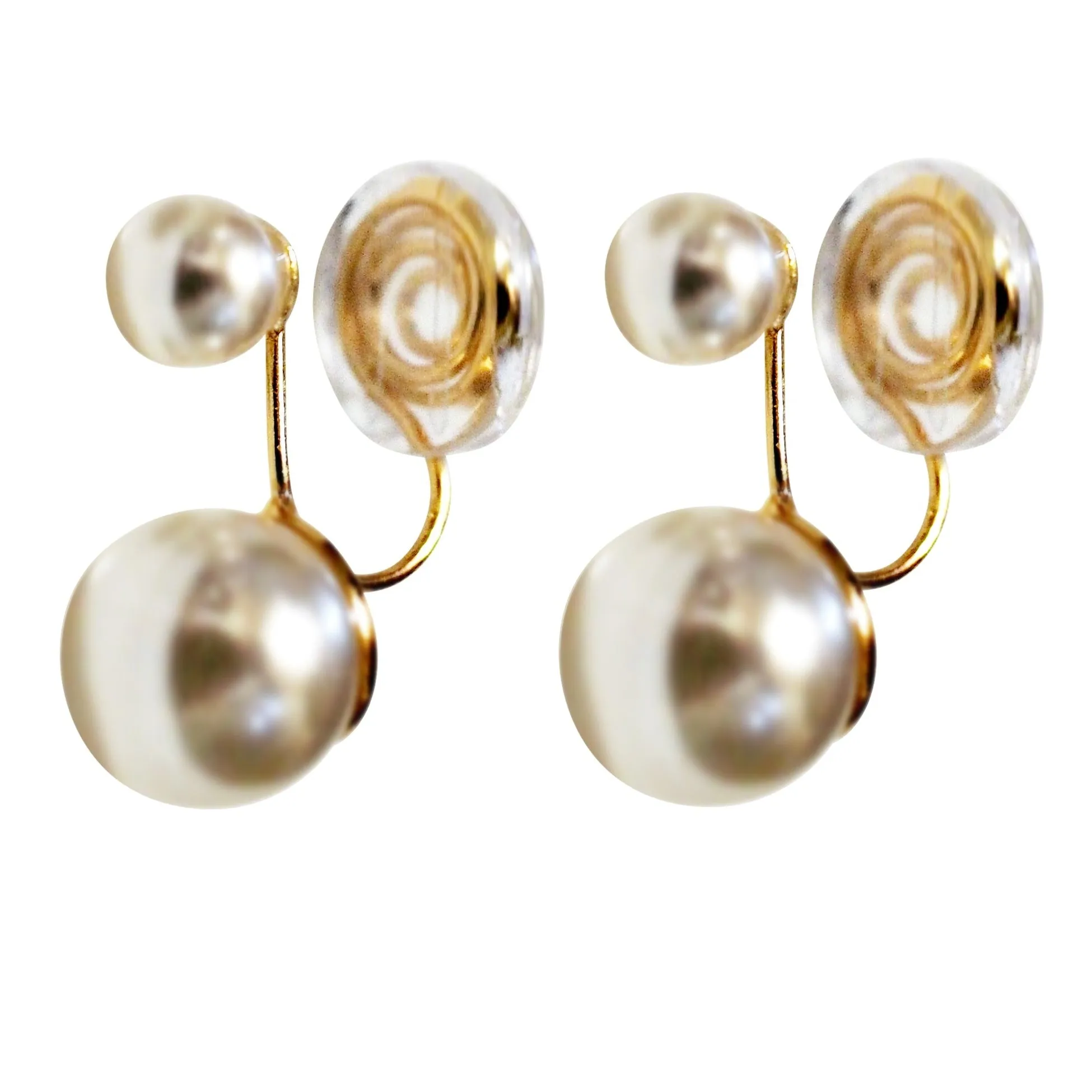 Double White Pearls Gold  Spiral Clip On Earrings