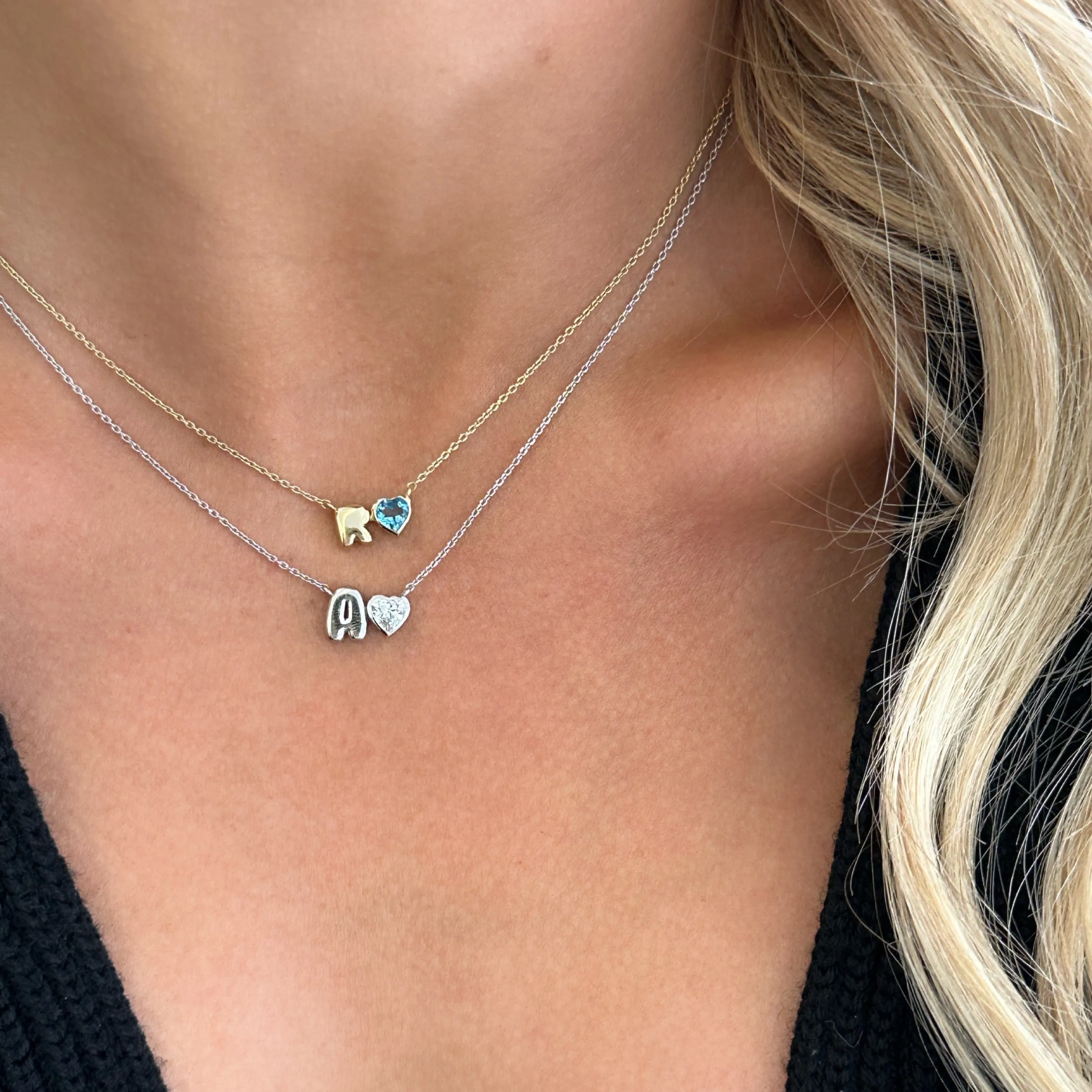 Helium Initial Necklace with Heart Topaz Diamond