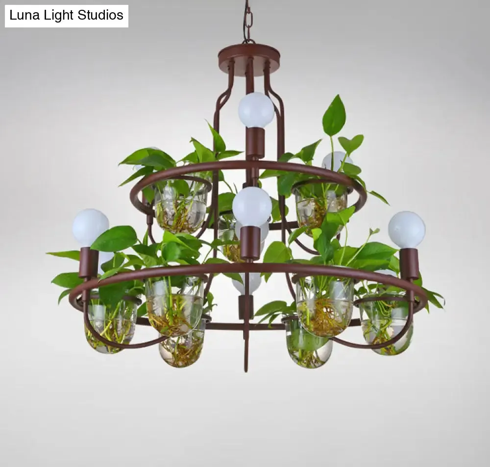 Industrial Metal Chandelier 4/7/10-Bulb LED Hanging Lamp in Coffee, Perfect for Living Room