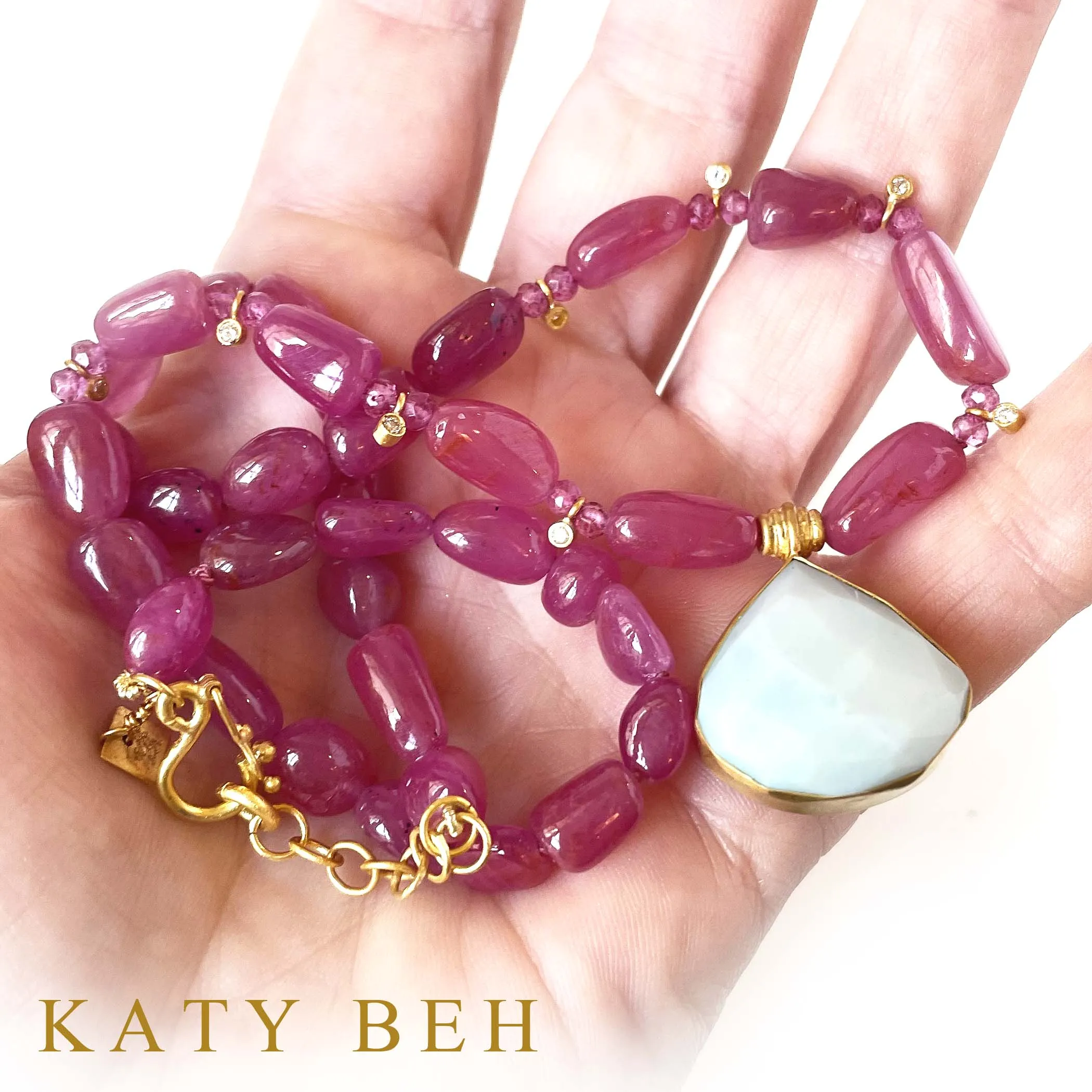Irena Pink Sapphire, Diamond and Peruvian Opal Necklace