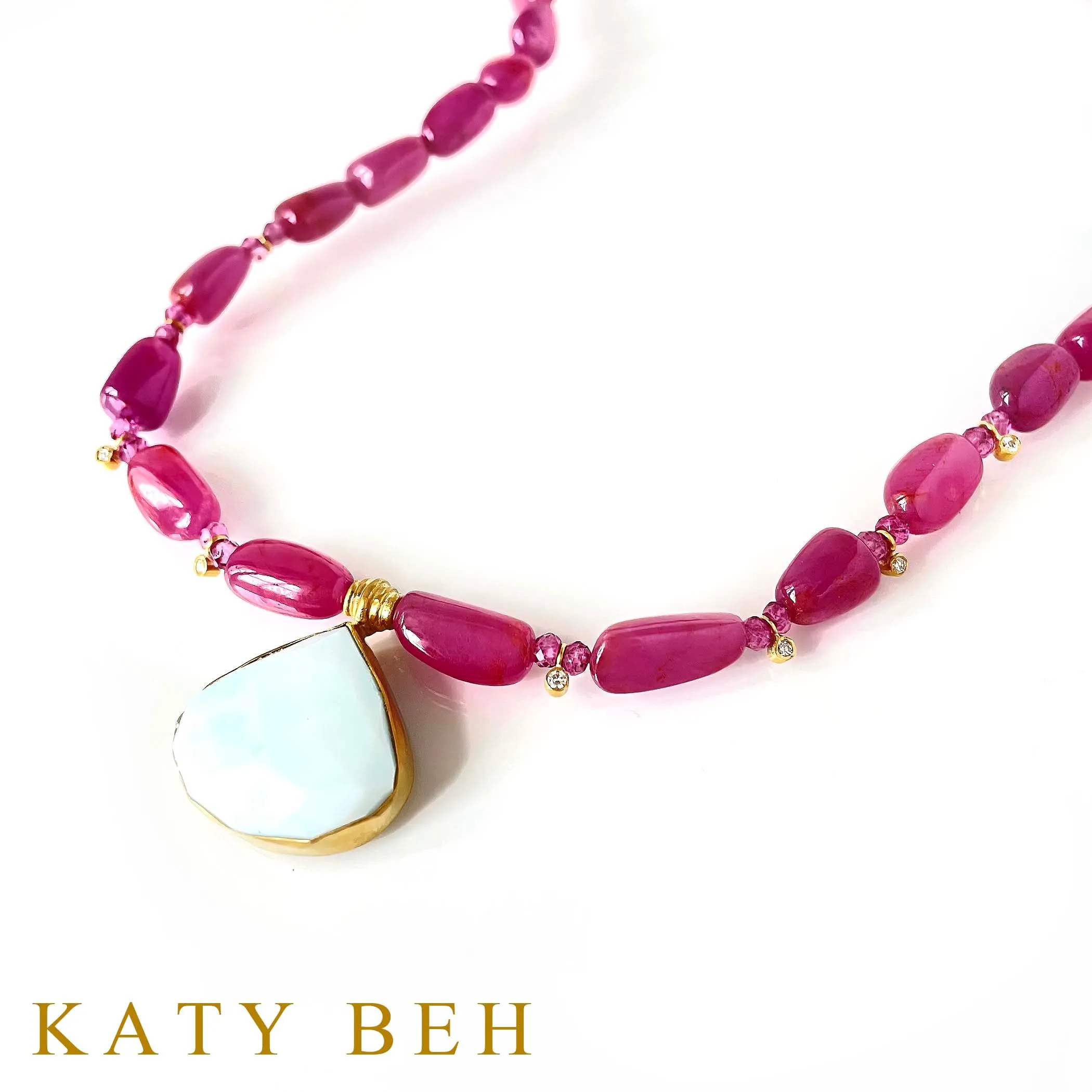 Irena Pink Sapphire, Diamond and Peruvian Opal Necklace