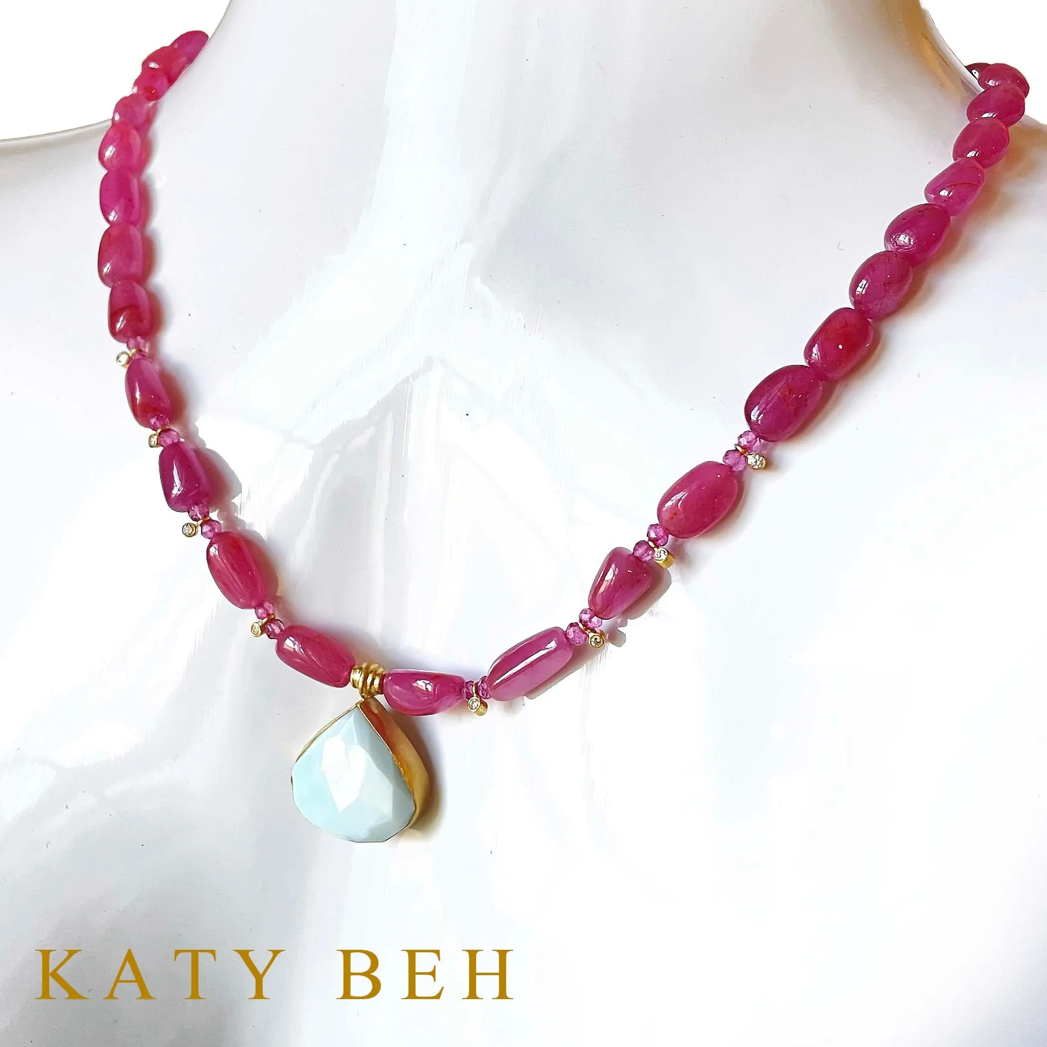 Irena Pink Sapphire, Diamond and Peruvian Opal Necklace