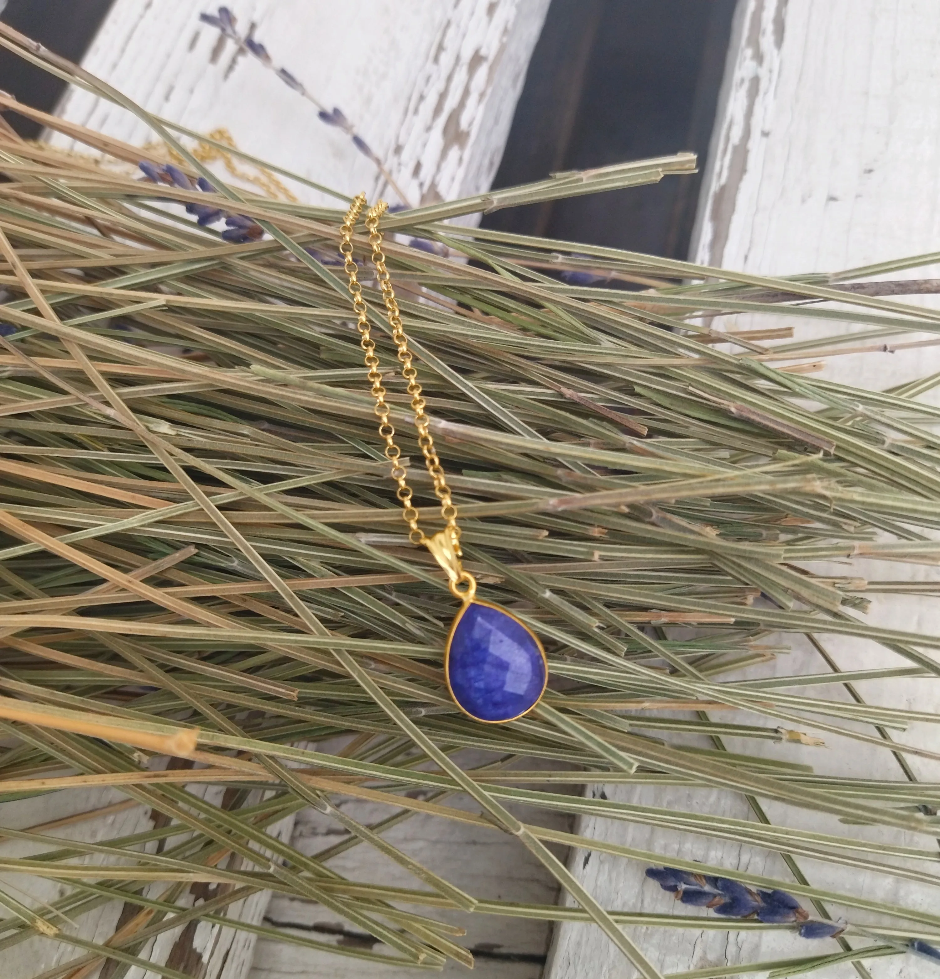 Lapis Pendant Necklace, 925 Silver Charm Necklace In Teardrop Shape