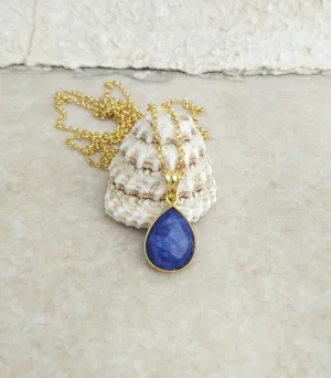 Lapis Pendant Necklace, 925 Silver Charm Necklace In Teardrop Shape