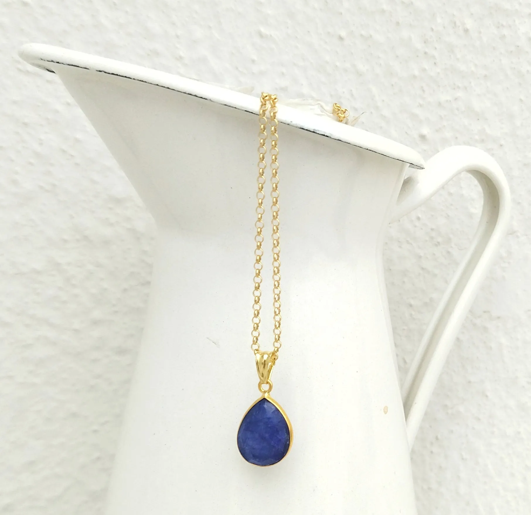 Lapis Pendant Necklace, 925 Silver Charm Necklace In Teardrop Shape