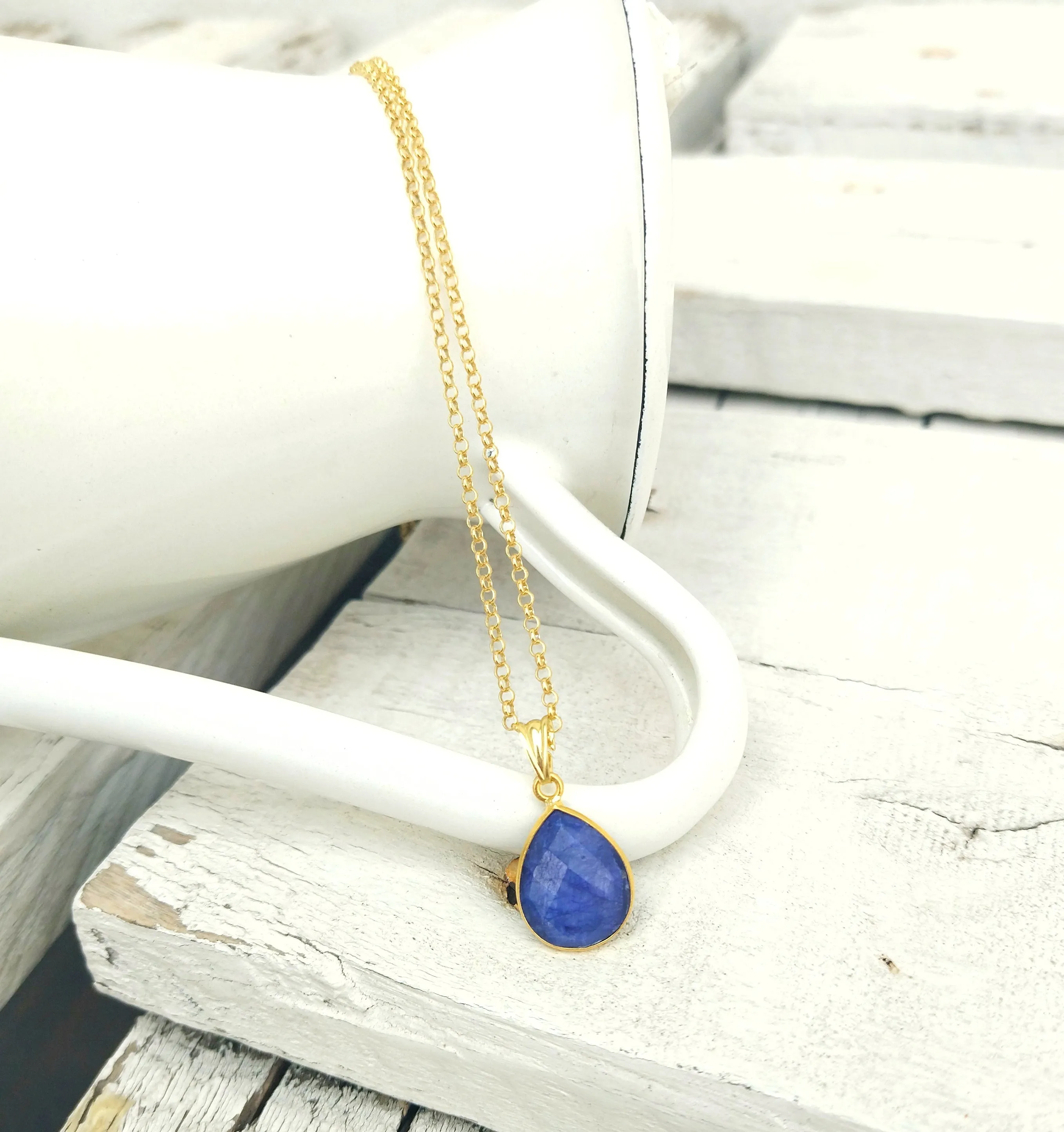 Lapis Pendant Necklace, 925 Silver Charm Necklace In Teardrop Shape