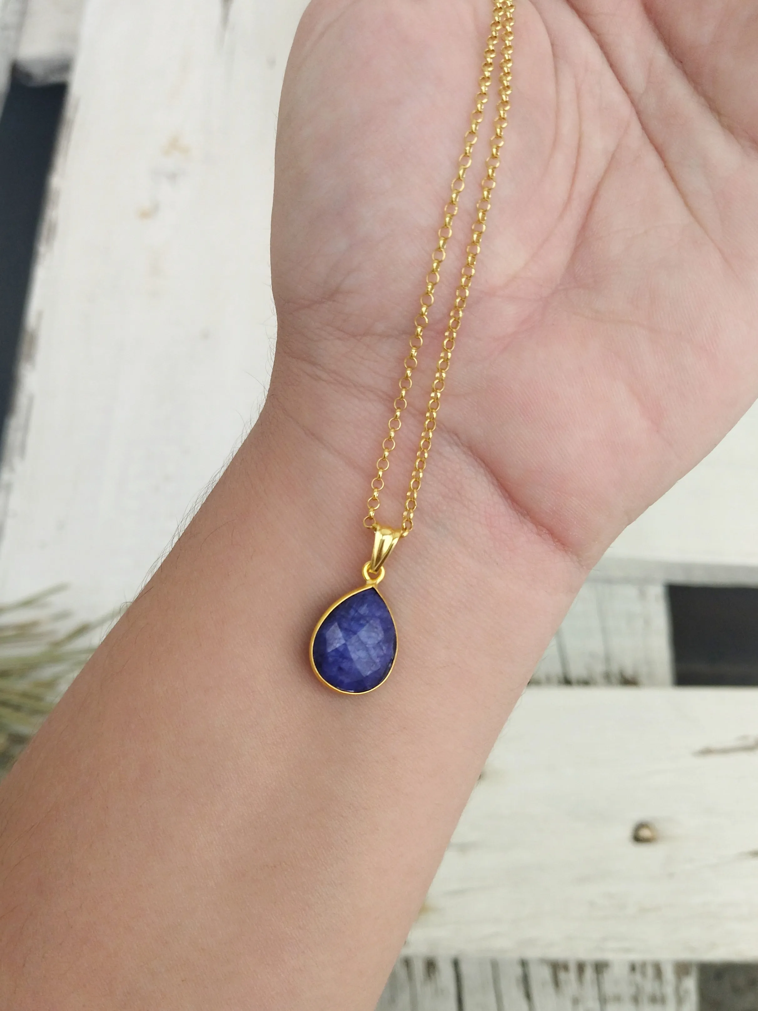Lapis Pendant Necklace, 925 Silver Charm Necklace In Teardrop Shape