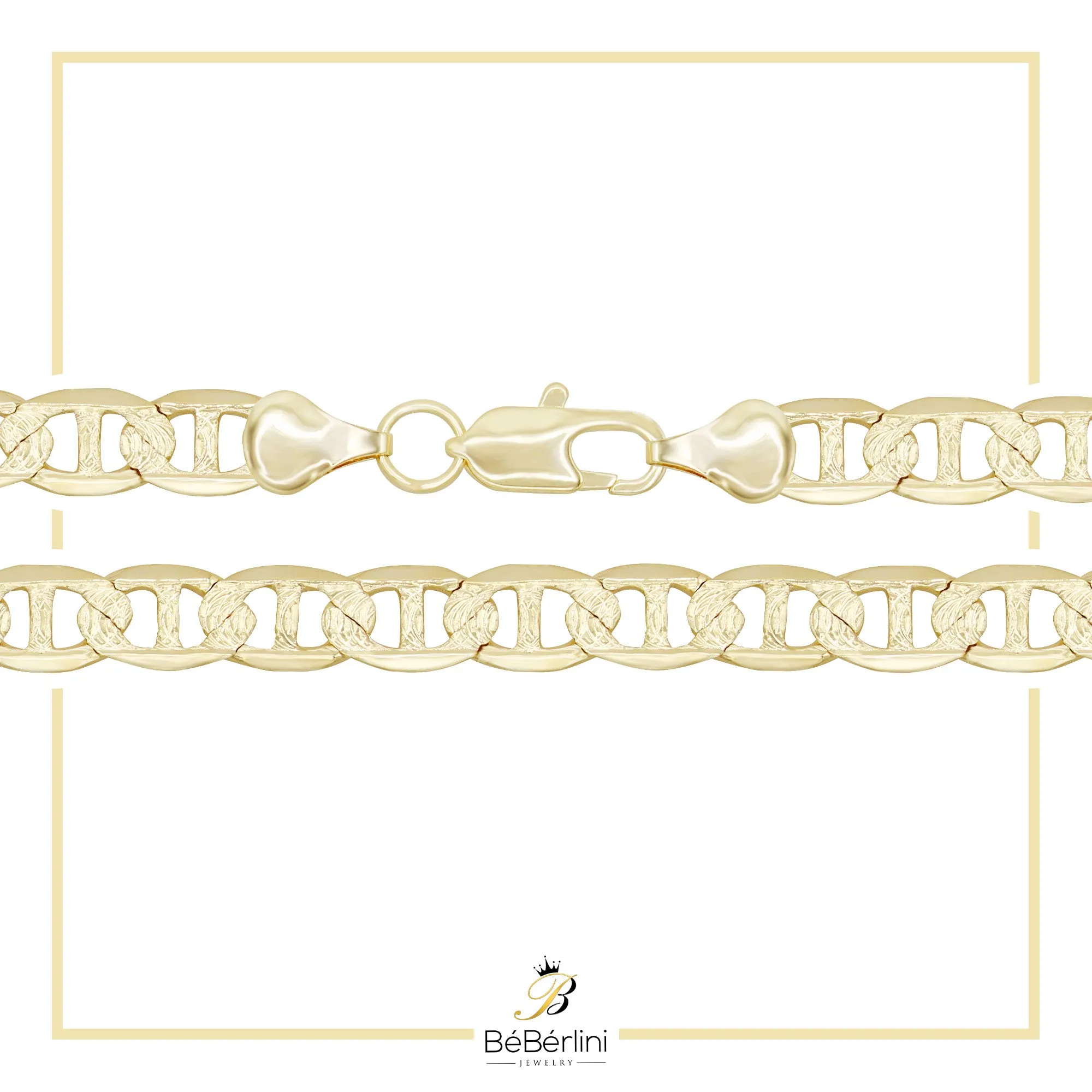 Mariner Diamond-Cut Chain 14K Gold Filled Bracelet 8.5" Set Lobster Claw Clasp Jewelry Gift for Men 7 mm