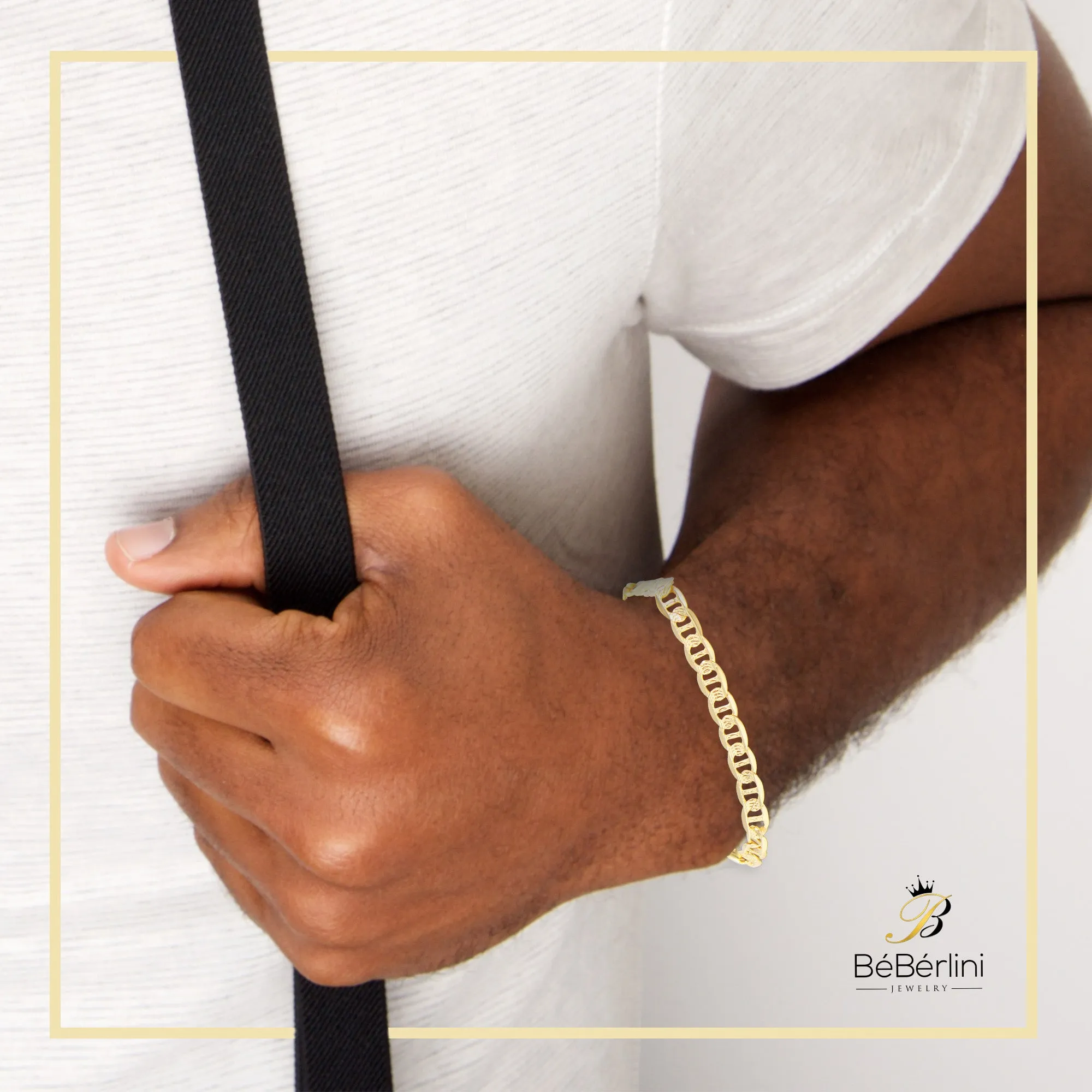 Mariner Diamond-Cut Chain 14K Gold Filled Bracelet 8.5" Set Lobster Claw Clasp Jewelry Gift for Men 7 mm