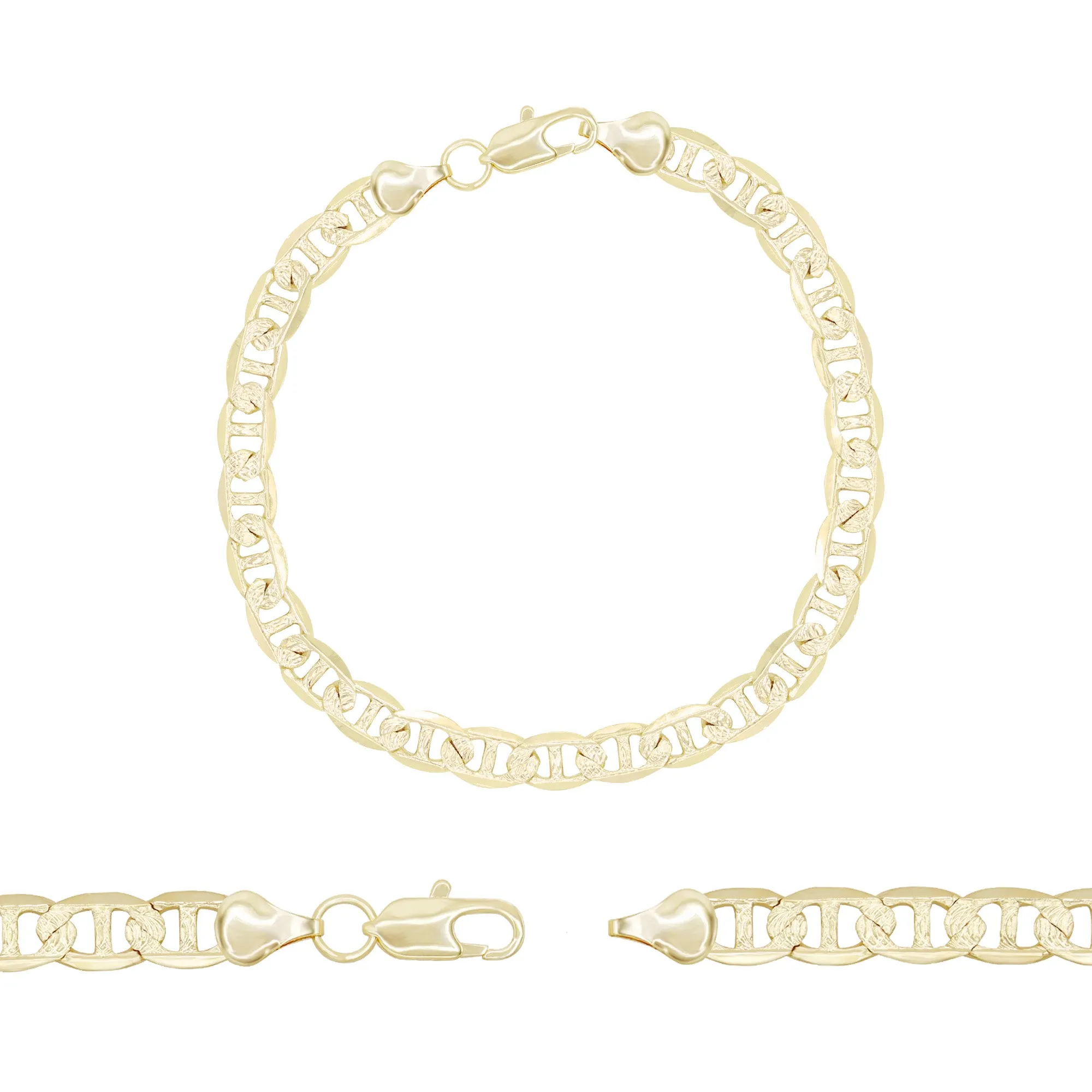 Mariner Diamond-Cut Chain 14K Gold Filled Bracelet 8.5" Set Lobster Claw Clasp Jewelry Gift for Men 7 mm