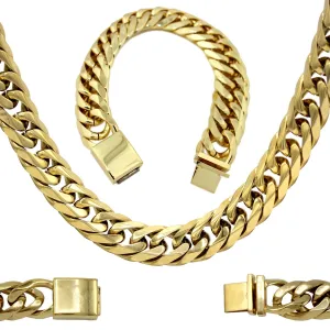 Miami Cuban Link 18K Gold Plated Necklace Bracelet Set 12mm