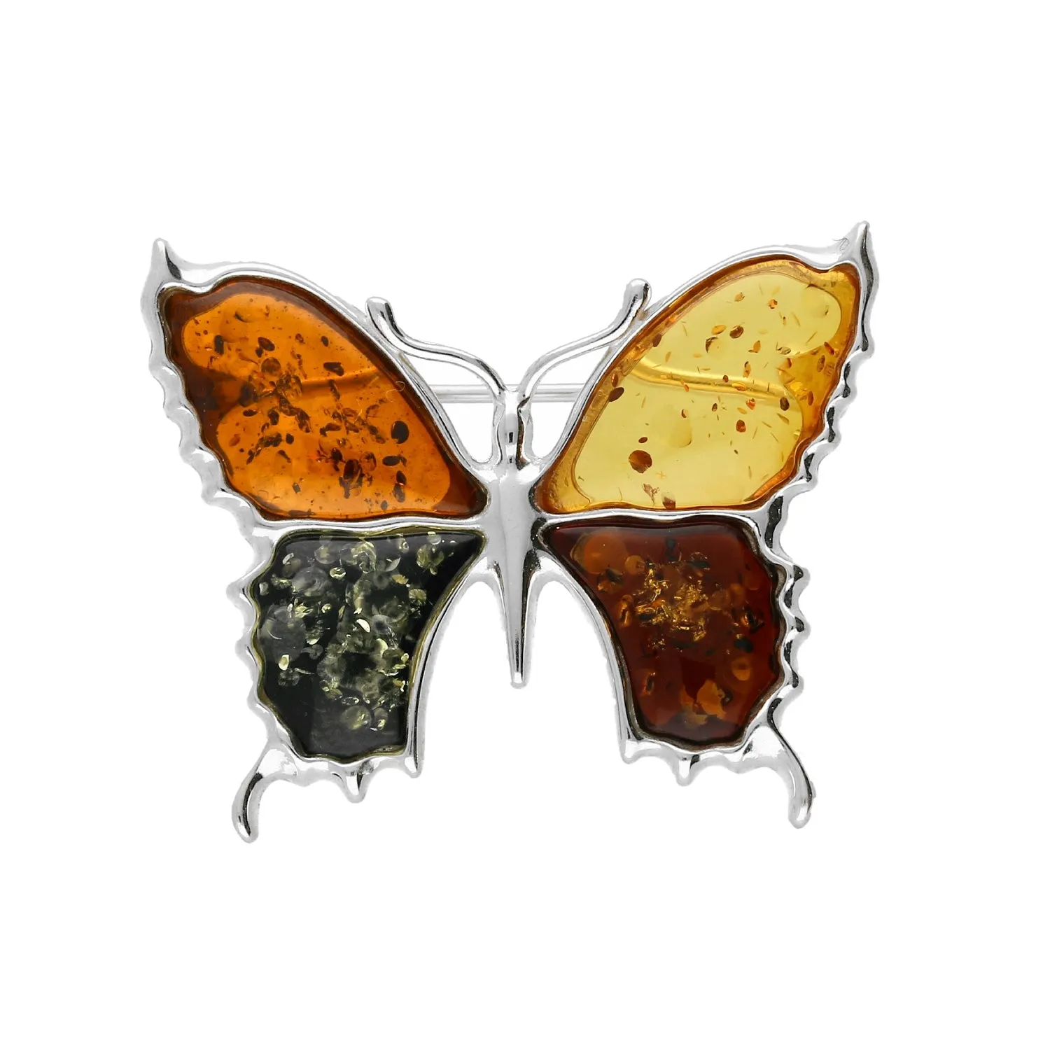 MILENA Brooch Silver and Amber Baltic Butterfly