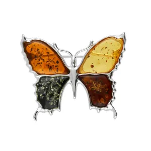 MILENA Brooch Silver and Amber Baltic Butterfly