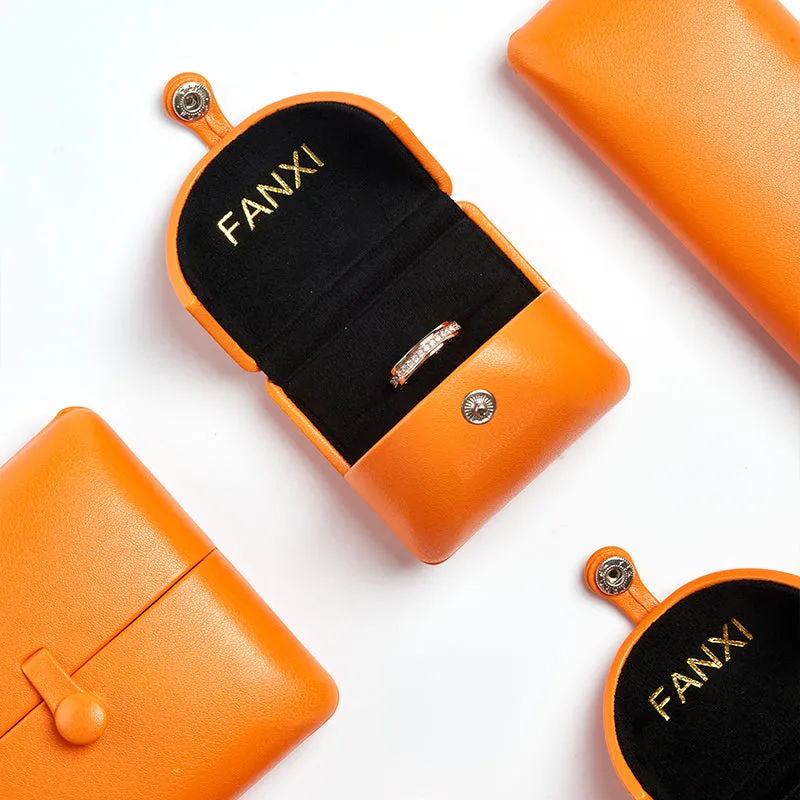 Orange PU leather ring bracelet necklace jewelry box set H139