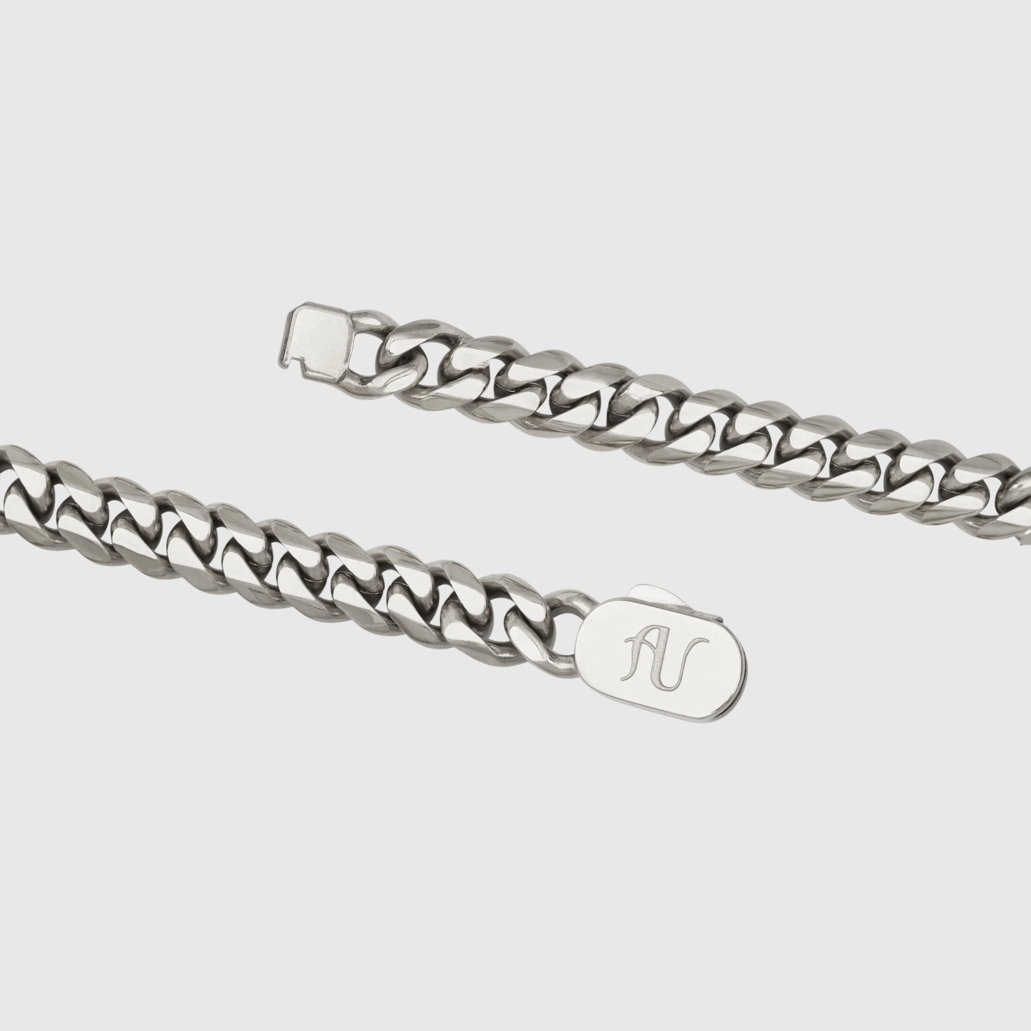 Silver Cuban Link Chain and Bracelet Set - 8 mm