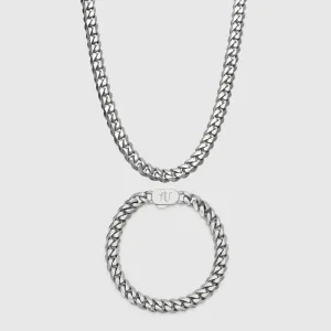 Silver Cuban Link Chain and Bracelet Set - 8 mm