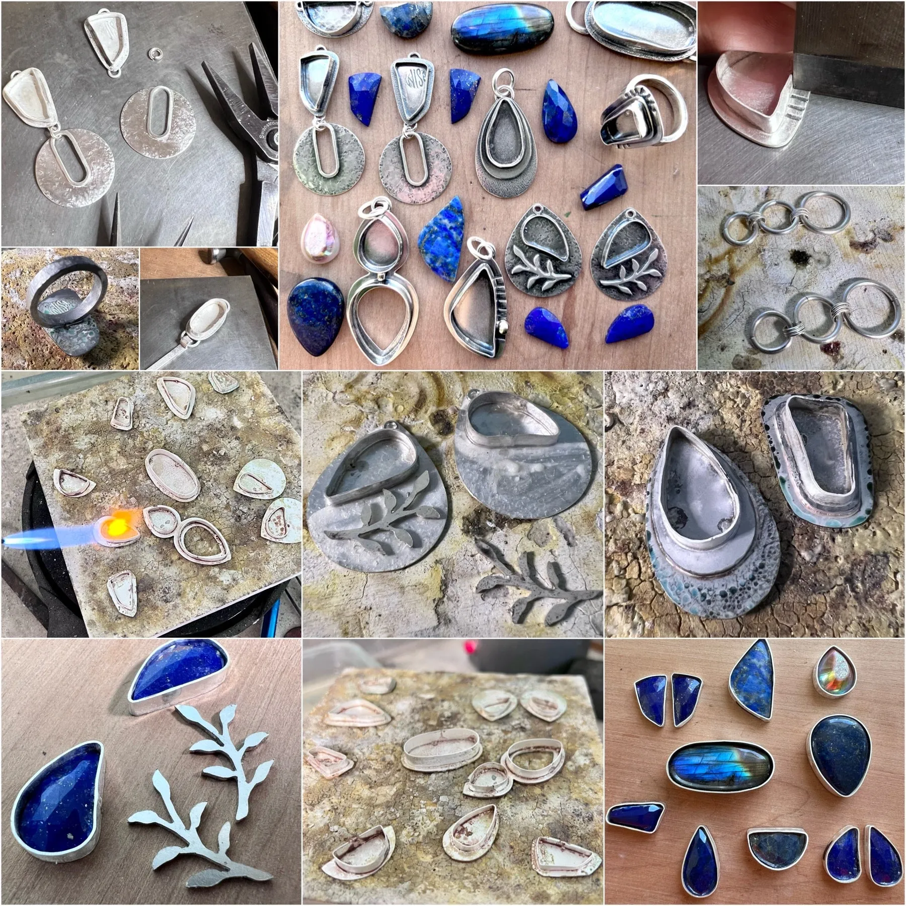 Sterling Silver Lapis Necklace One of a Kind Natural Stone Freeform Blue Pendant