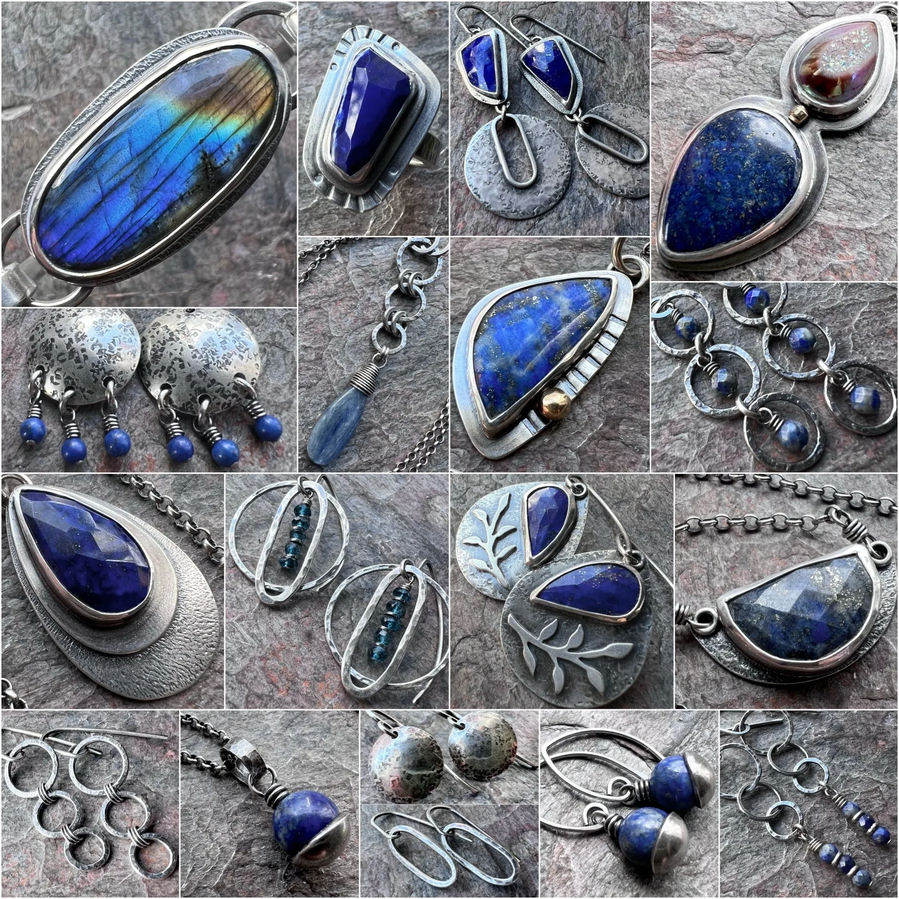 Sterling Silver Lapis Necklace One of a Kind Natural Stone Freeform Blue Pendant