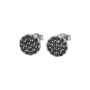Sterling Silver Round Disc Black Stone Earring Studs