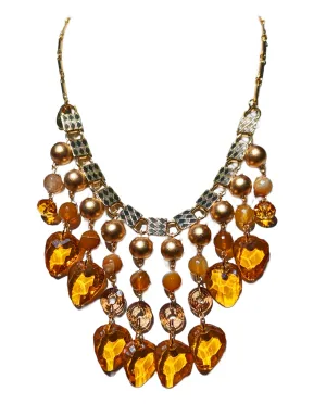 Swarovskis Crystals Faceted Agates in fall colors Burnt Orange Vintage Hand Linked Gold Plated Necklace Gay Isber one of a kind USA Made 1 of 1 unisex