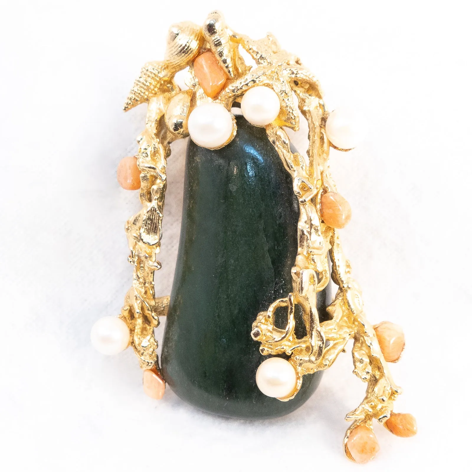 Swoboda Jade, Coral and Pearl Brooch