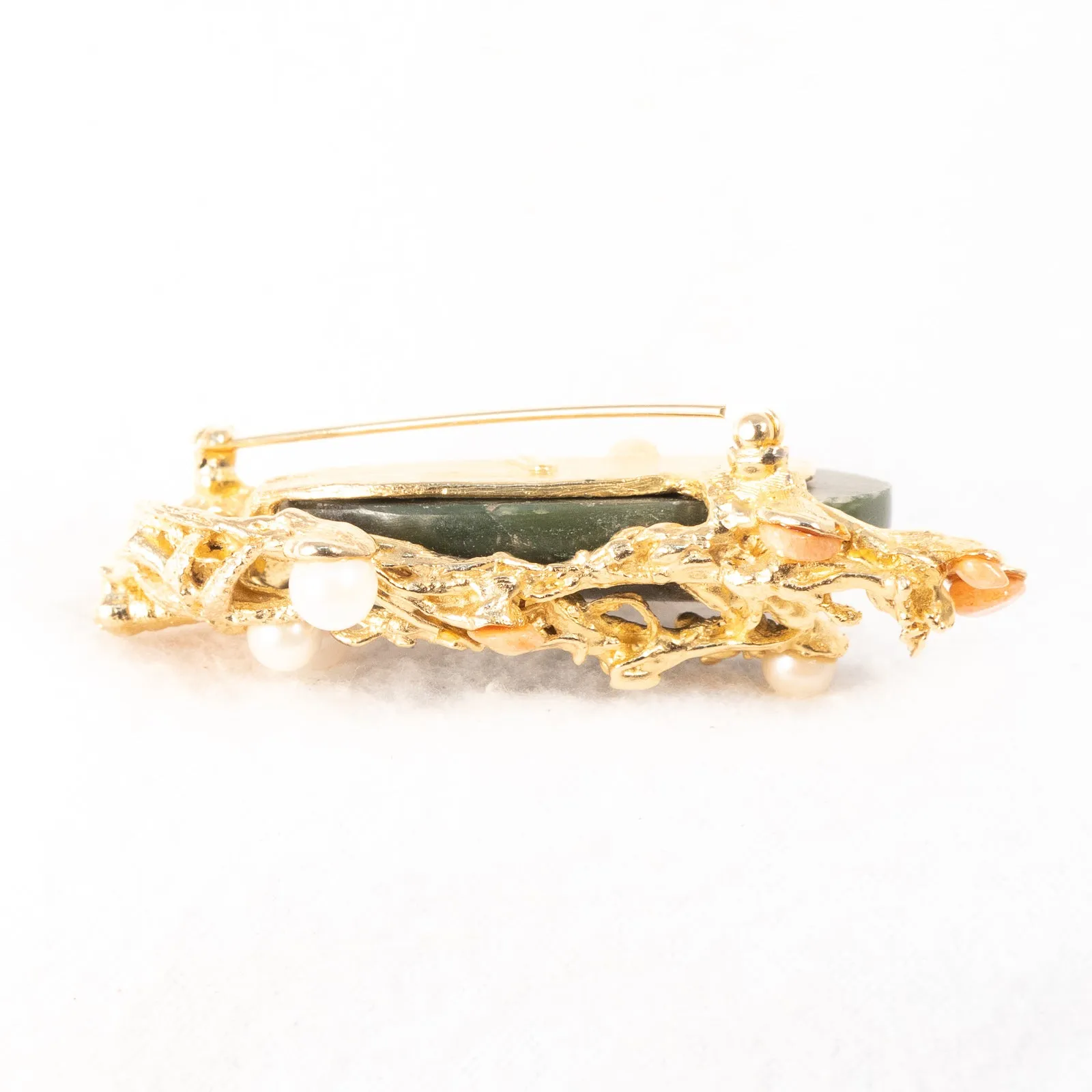 Swoboda Jade, Coral and Pearl Brooch