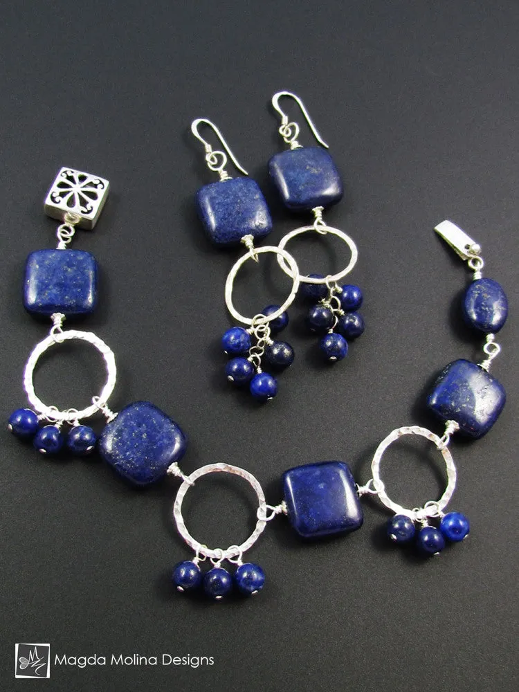 The "Bunches of Grapes" Lapis Lazuli And Hammered Silver Earrings