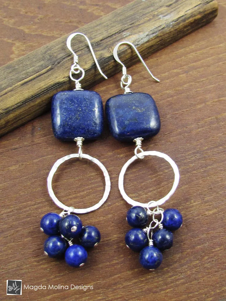The "Bunches of Grapes" Lapis Lazuli And Hammered Silver Earrings