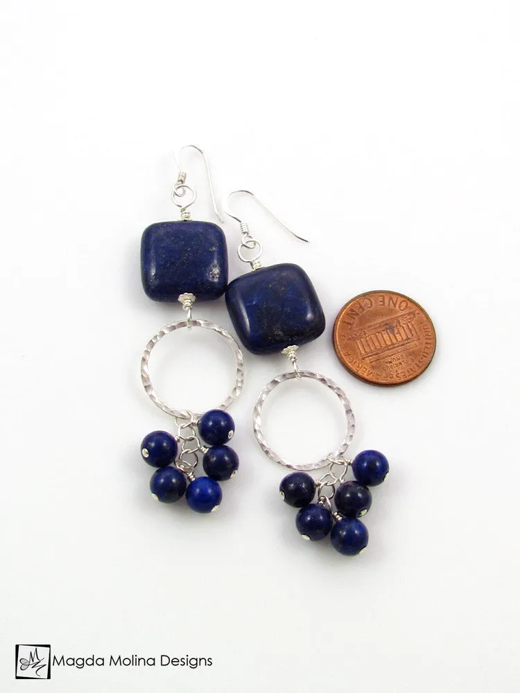 The "Bunches of Grapes" Lapis Lazuli And Hammered Silver Earrings